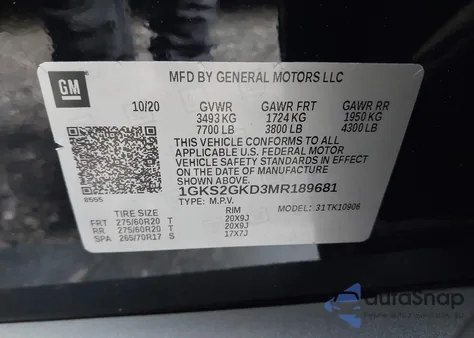 2021 GMC Yukon Xl 4Wd Slt z USA, uszkodzony, nr VIN 1GKS2GKD3MR189681